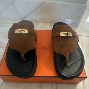 Hermes Brown Leather Sandals